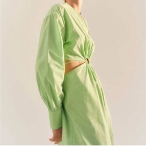 Mango Cotton Vent Neon Lime Green Cut Out Midi Dress M Resortwear Beach Boho